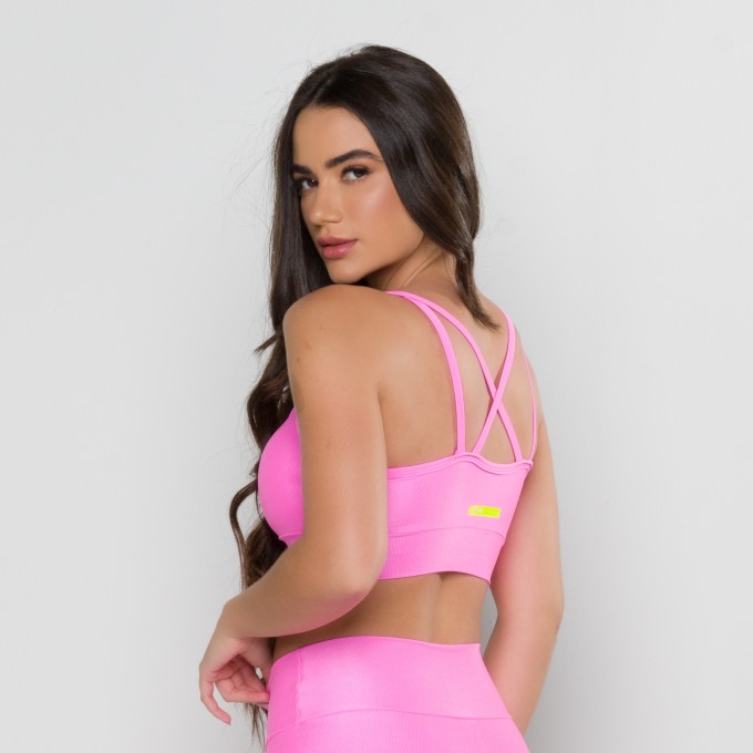 Top Alça Dupla Mini Canelado Rosa