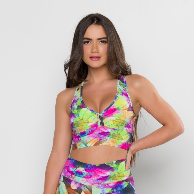 Top Mari Estampa Digital Folha Pink