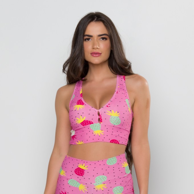 Top Mari Estampa Digital Abacaxi Rosa