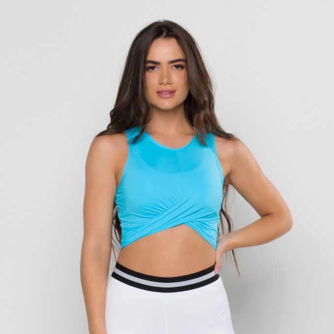 Cropped sem Manga Transpassado Azul