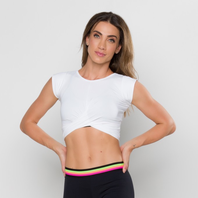 Cropped Transpassado com Manga Branco