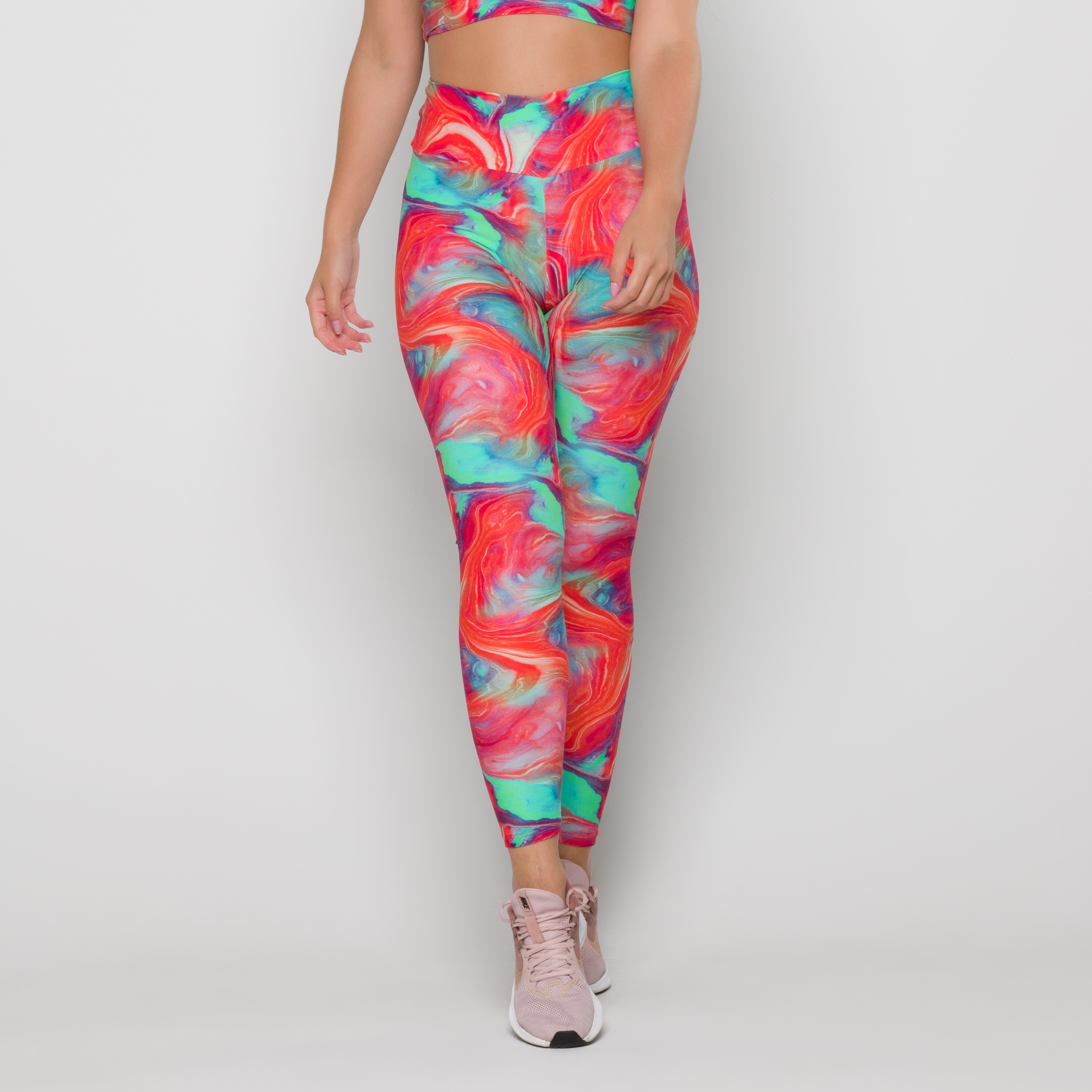 Calça Legging Básica Estampa Digital Mármore Vermelho