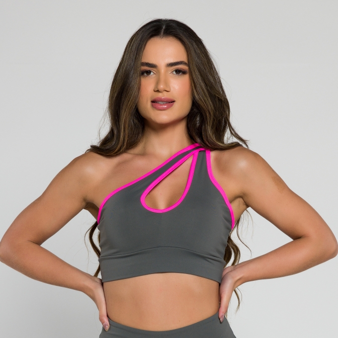 Top 3 em 1 Cinza Grafite com Pink