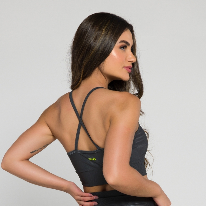 Top Franzido Mini Canelado Cinza