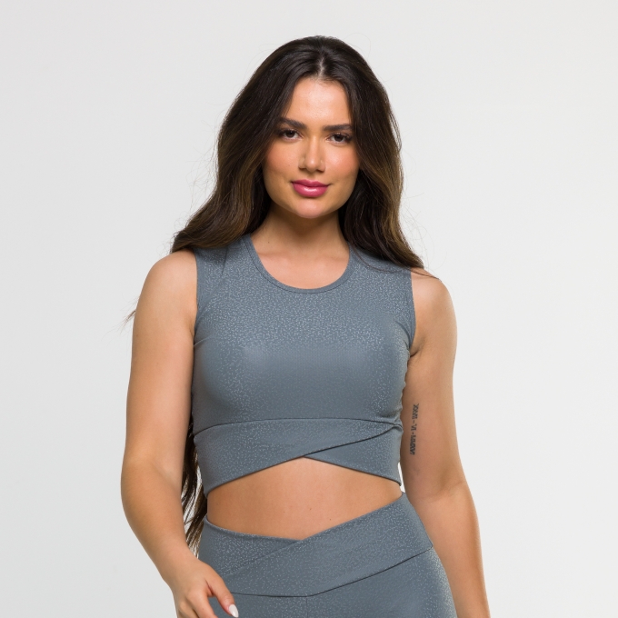 Cropped Transpassado 3D Geo Cinza