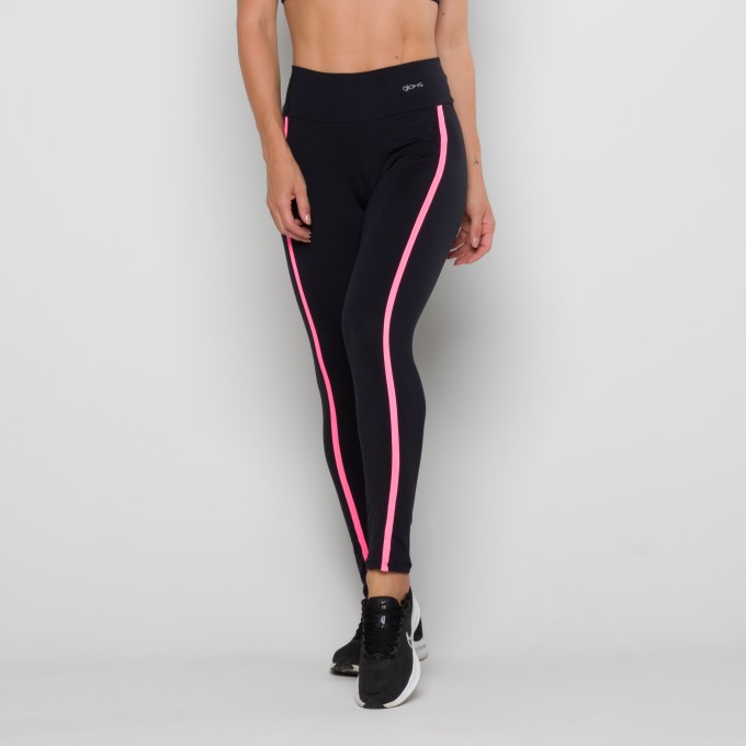 Calça Legging Preta e Viés Pink Neon