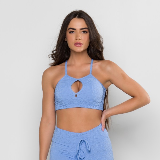 Top Fenda Textura Azul