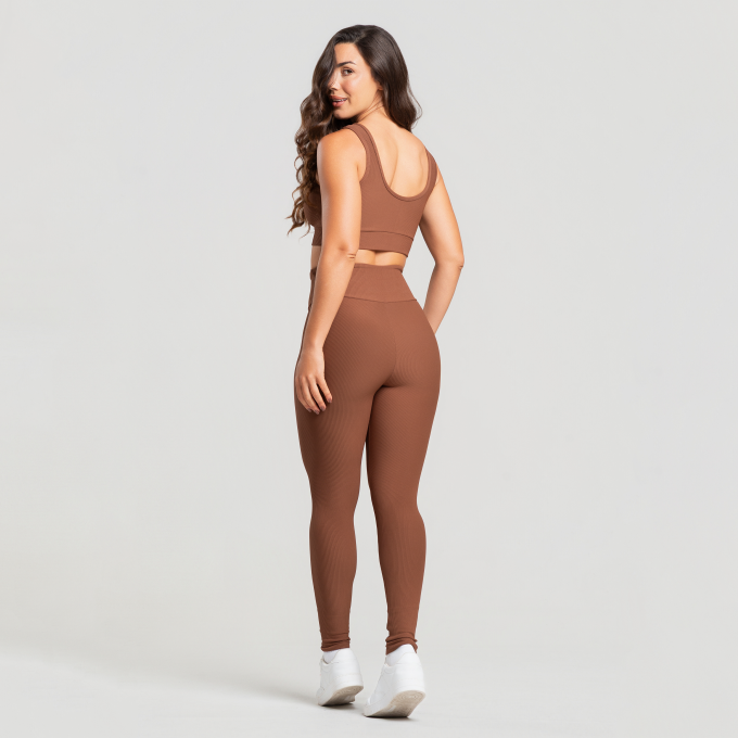 Calça Legging Aura Canelada Marrom
