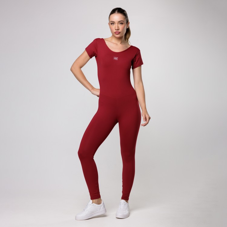 Macacão Fitness Vermelho Cherry com Manga
