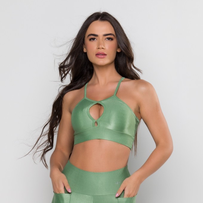 Top Fenda Mini Canelado Verde