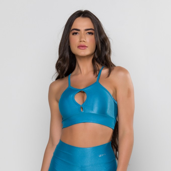 Top Fenda Mini Canelado Azul