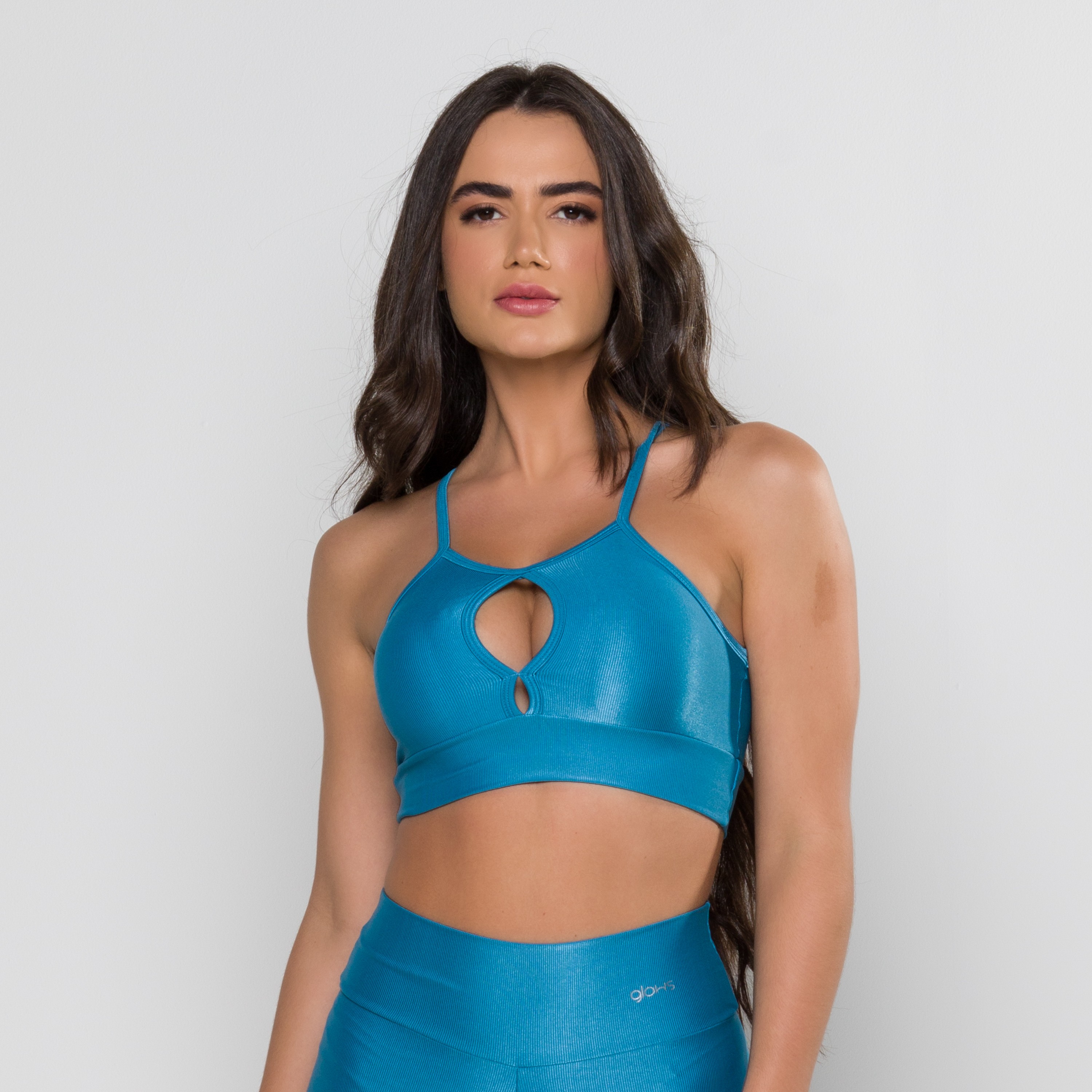 Top Fenda Mini Canelado Azul